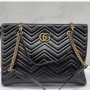 Gucci Black and Gold Marmont Shoulder Bag